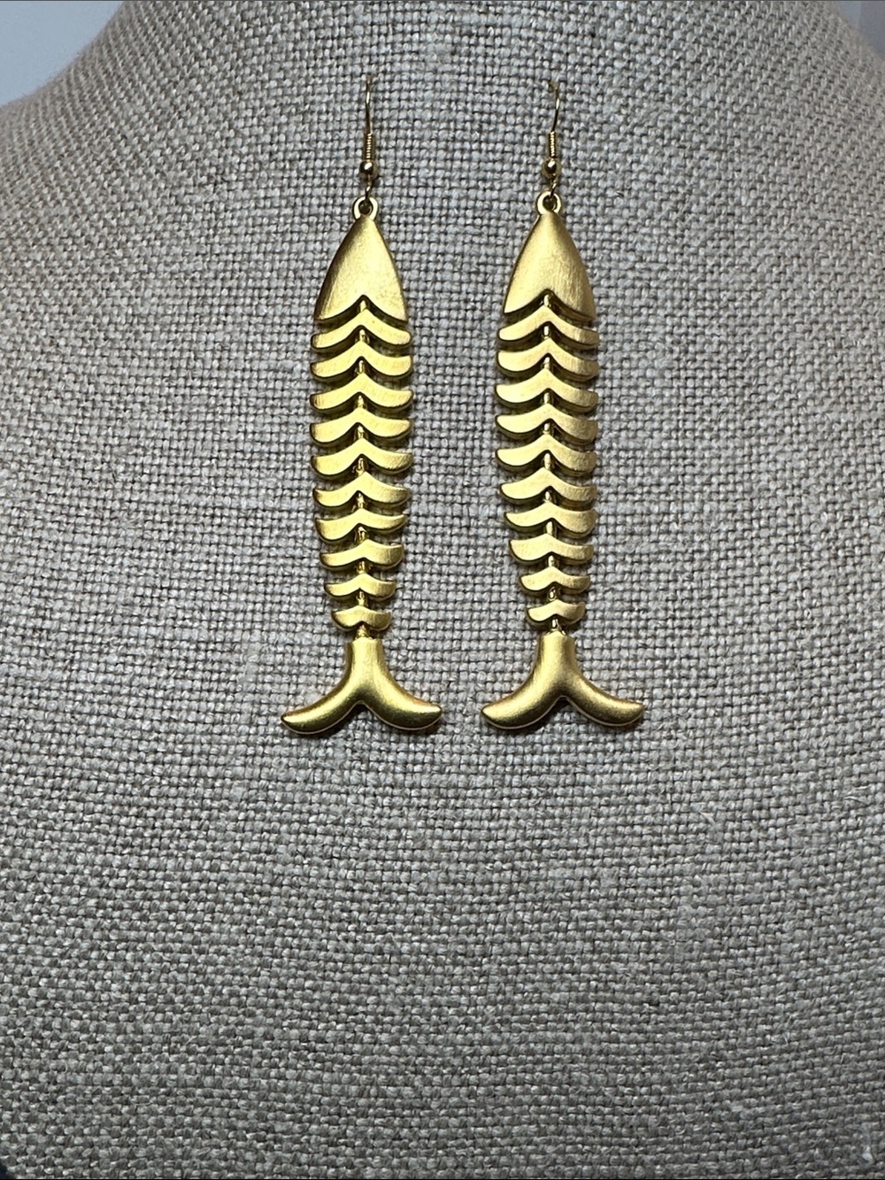 Anne Klein Gold Articulated Fishbone Drop Earrings